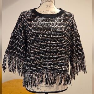 Fate Black and White Fringe Poncho.   Size S.